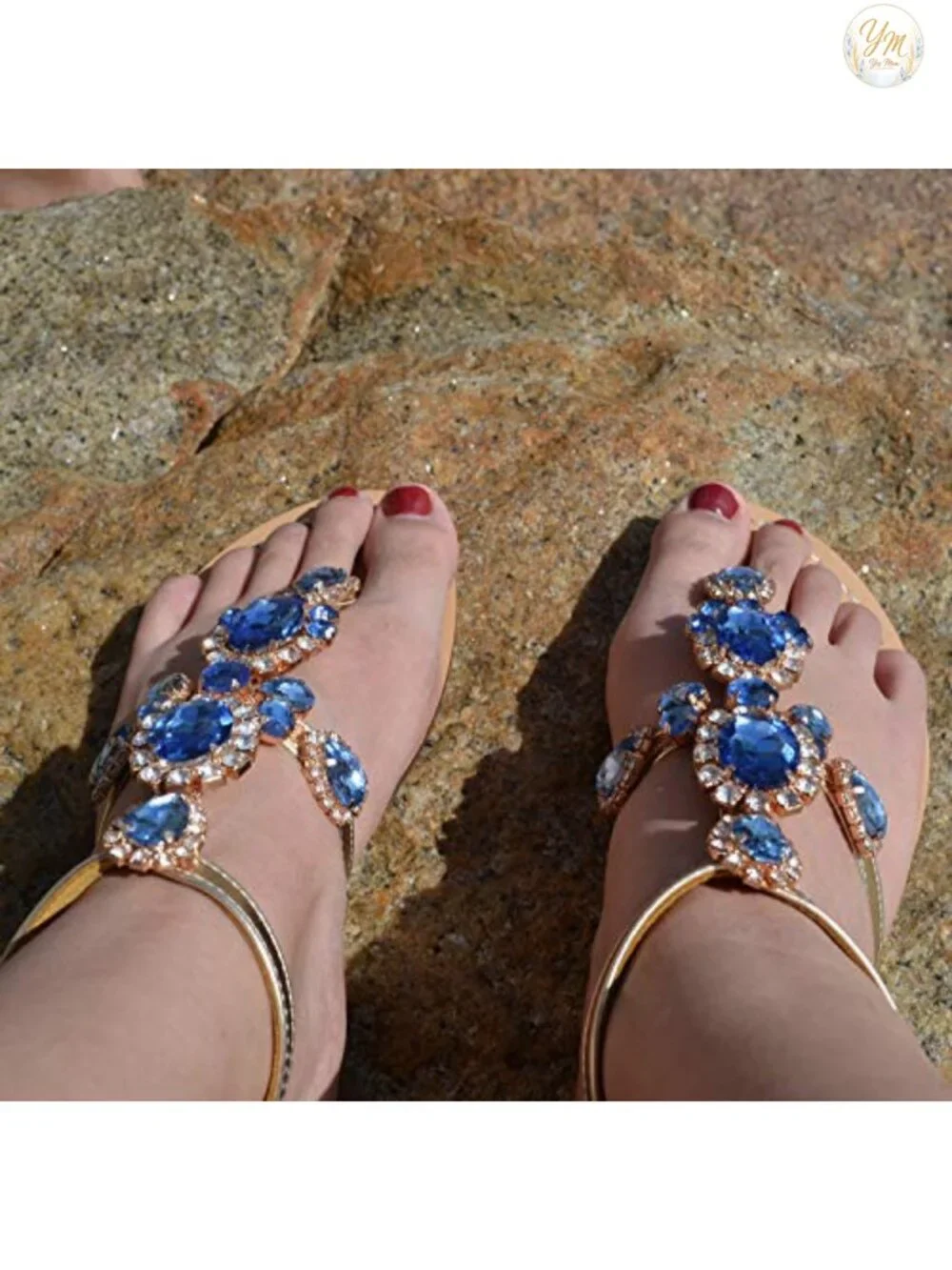 Rhinestone Gladiator Flat Sandals for Women, Sparkling Gem Bridal Bohemian